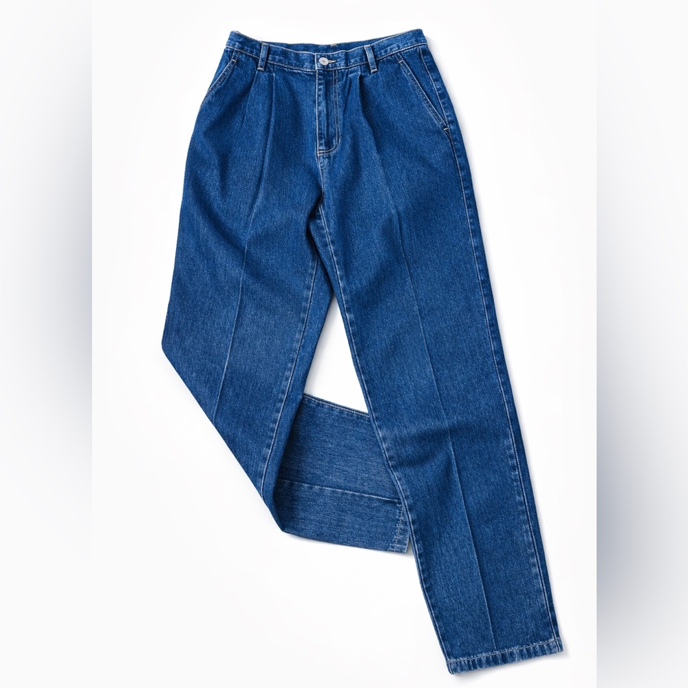 Vintage Barrel Leg Denim High Waist Tapered Mom Jeans Blue Relaxed Fit Size 12R